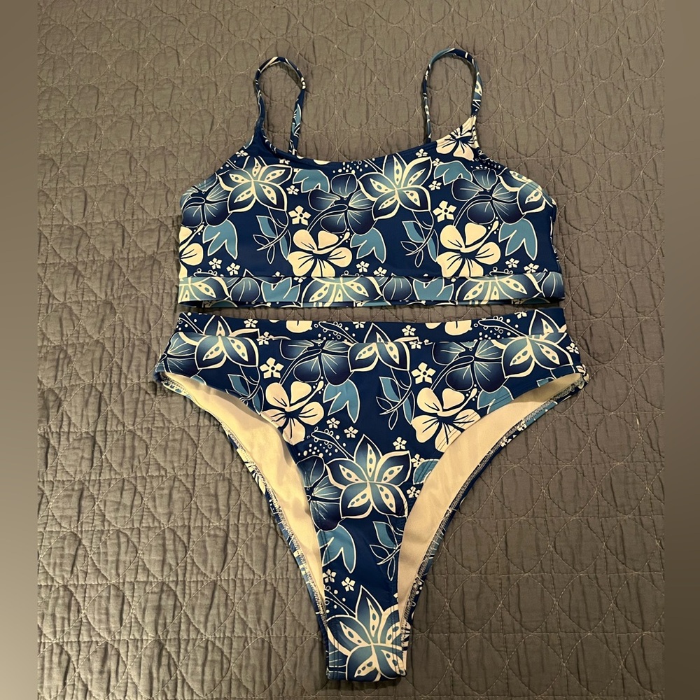 Floral Blue Two Piece Swimsuit